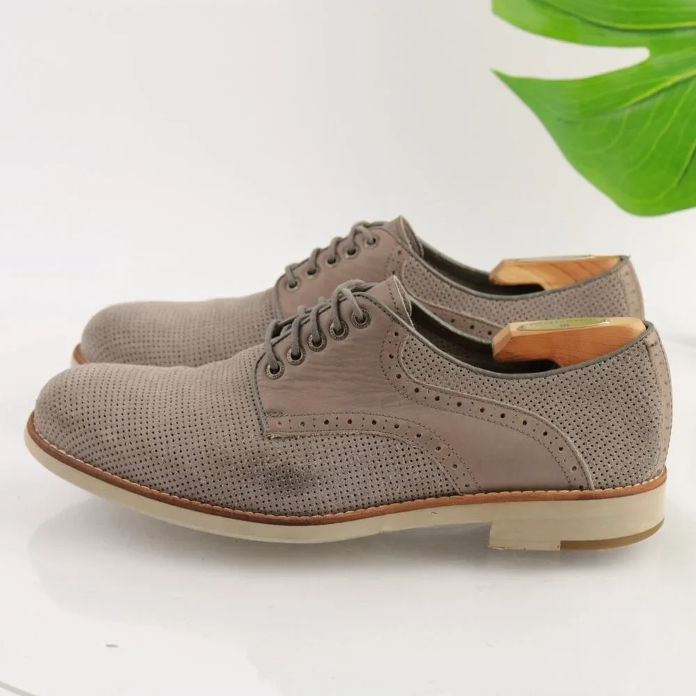 Johnston Murphy Mens Campton Saddle Oxford Size 9.5 M Tan Perf Suede Dress Shoes